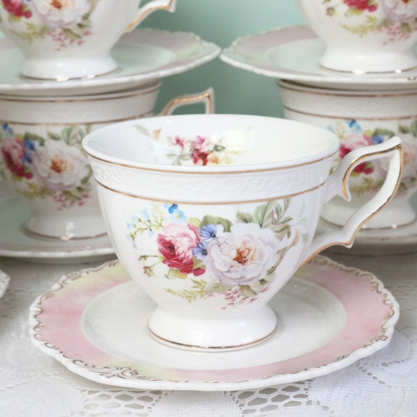 Beautiful tea cup and saucer, high tea, bridal shower teacup, wedding gift, shabby chic