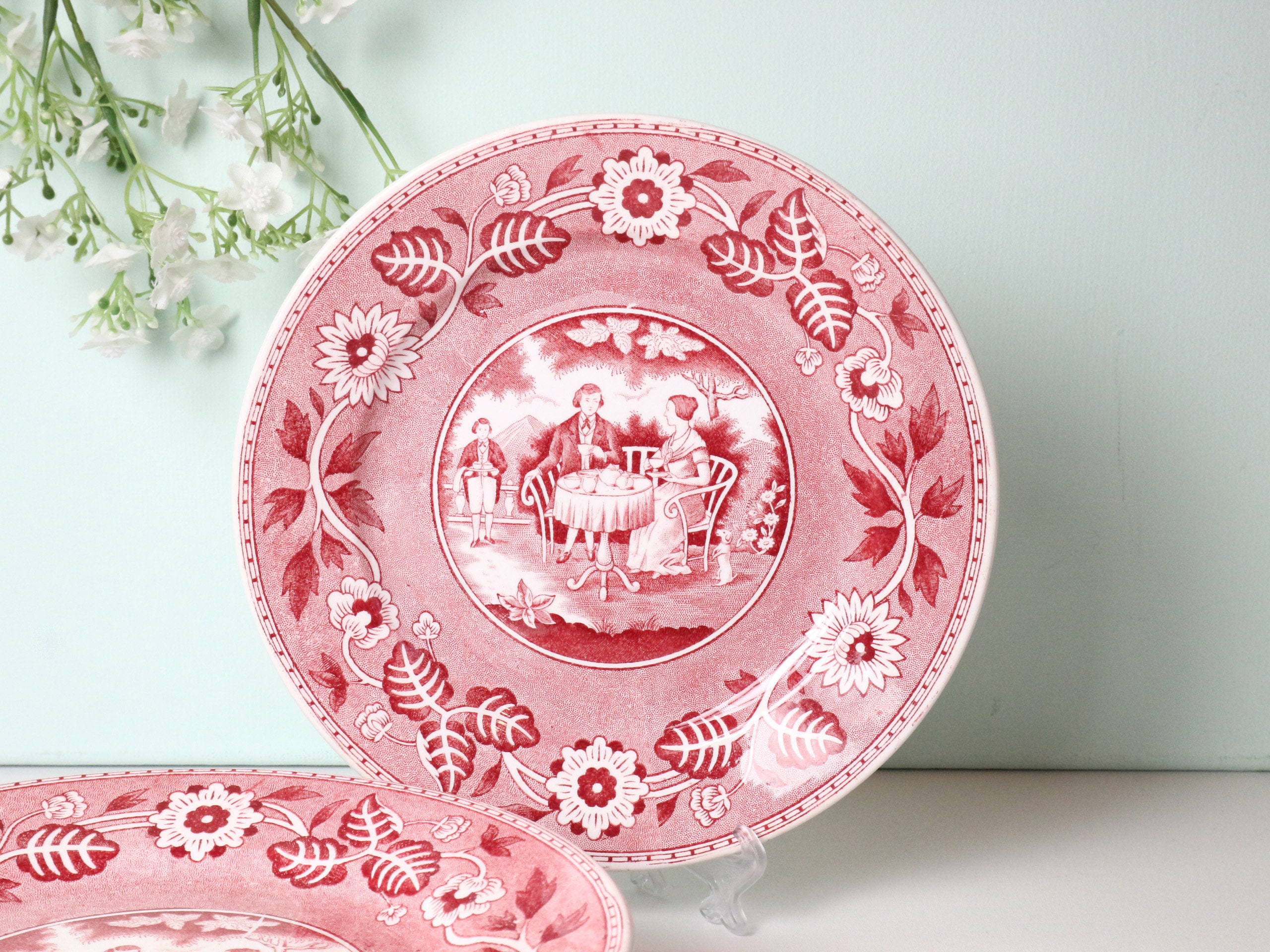 French Toile Floral Large Paper Plates Set 