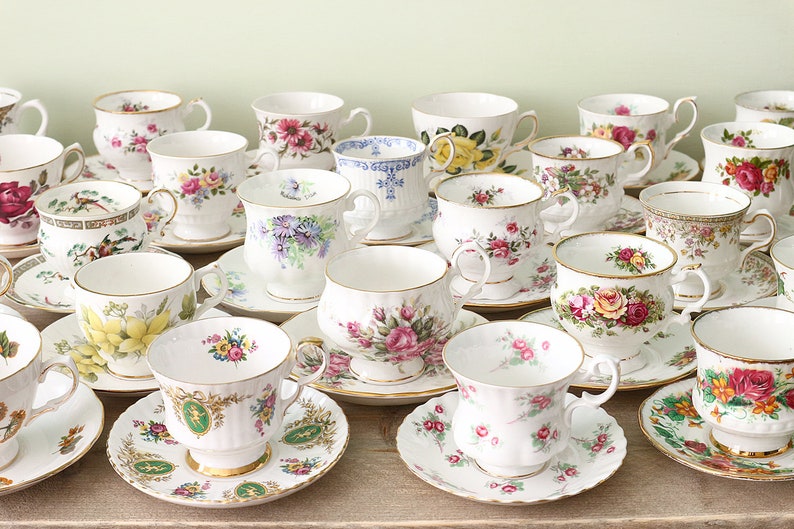 Mismatched Tea Cups and Saucers Set of 6 Vintage Cups With Etsy