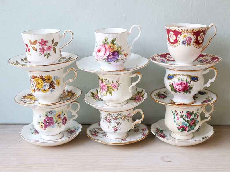 Mismatched Tea Cups and Saucers Set of 6 Vintage Cups With Etsy