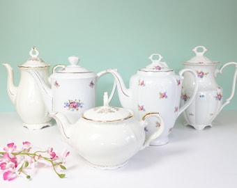 Vintage floral tea pots, party supplies, tea party decor