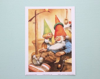 Vintage art print 80s. 13x18 cm. David the gnome taking a nap. By Rien Poortvliet.
