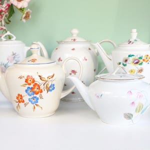 Vintage floral tea pots, party supplies, tea party decor