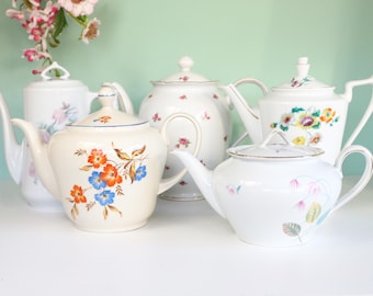 Vintage floral tea pots, party supplies, tea party decor
