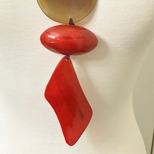 Monies Style Leather /& Red Buffalo Horn Statement Designer Long Pendant Necklace