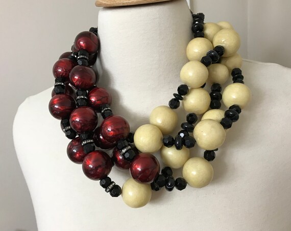 Gorgeous Burgundy & off White Acrylic Necklace in the Style of | Etsy