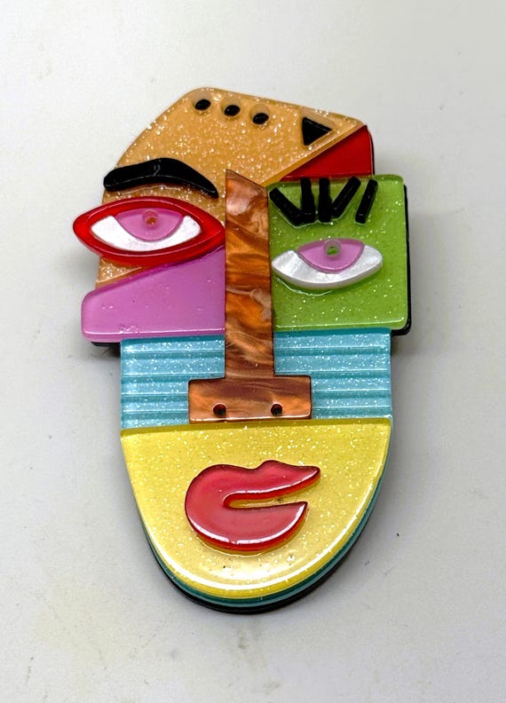 Abstract Design Face Mask Multi Color Acrylic Pin Brooch