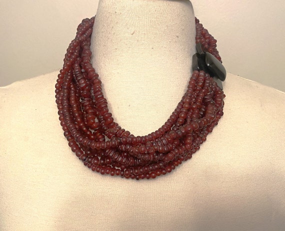 Gerda Lynggaard-Monies Vintage Burgundy Color Horn Beads Multi Strand Necklace