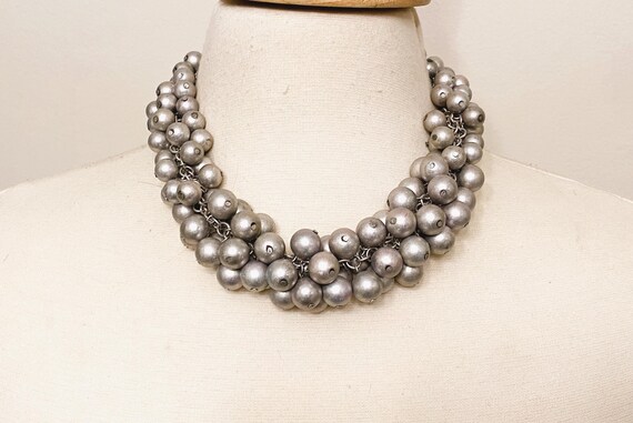 Vintage Faux Gray Silver Beads Choker Necklace
