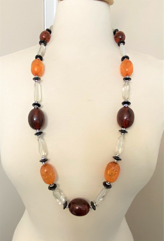 Gorgeous Brown, Amber & Clear Lucite Beads Long N… - image 7