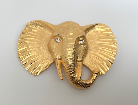 Vintage Doreen Ryan Gold Tone & Rhinestone Elephant Pin Brooch