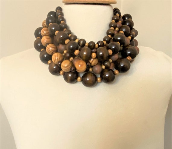 Gorgeous African Wood Multi Strand Collar Choker Necklace
