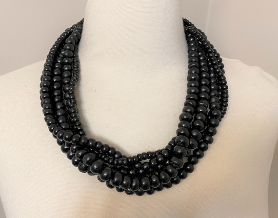 Danish Designer Multi Strand Black Dye Buffalo Horn Necklace