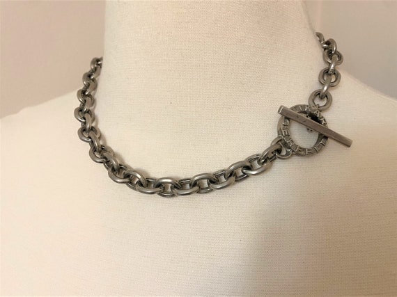 Authentic Vintage Karl Lagerfeld Silver Tone Toggle Choker Necklace