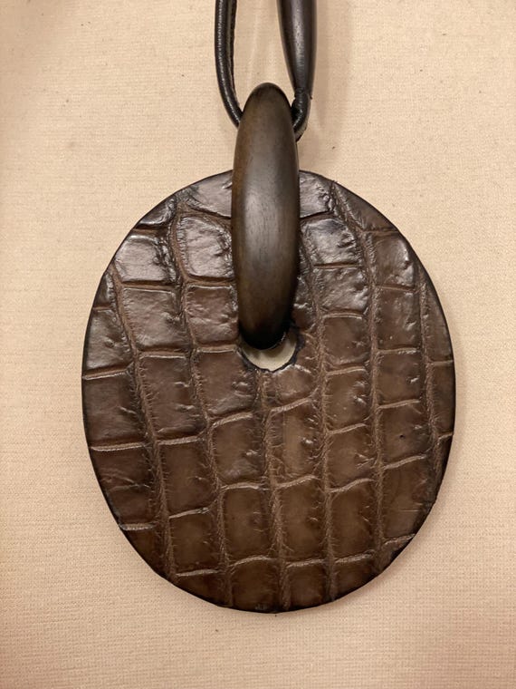 Gerda Lynggaard Monies Brown Crocodile Leather & Ebony Wood Pendant Necklace
