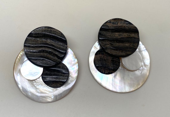Stunning Gerda Lynggaard-Monies Wood & Mother of Pearl Statement Earrings