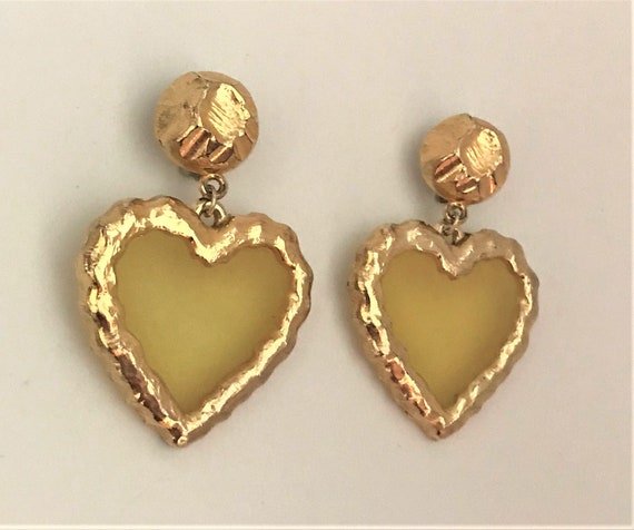 Vintage Yellow Clear Acrylic & Gold Plated Heart … - image 8