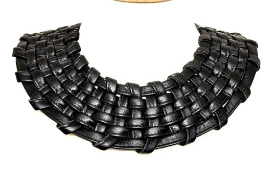 Gerda Lynggaard Monies Black Leather Statement Bib Necklace