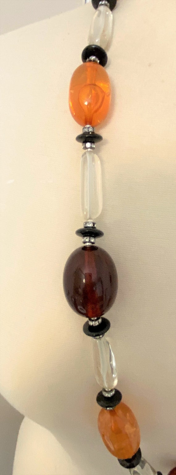 Gorgeous Brown, Amber & Clear Lucite Beads Long N… - image 6