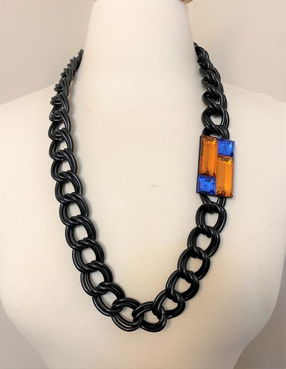 Vintage Anne Klein Black Chain & Lucite Modernist… - image 1