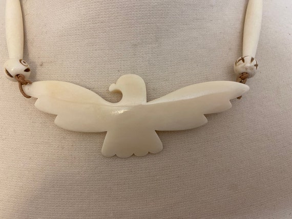 Vintage Hand Carved Buffalo Horn Bird Necklace - image 3