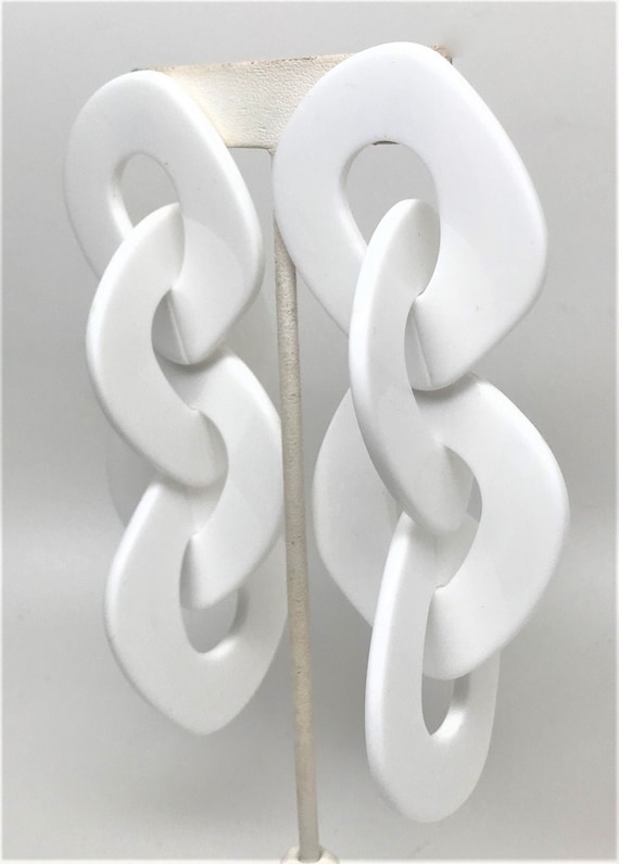 Stylish White Acrylic Large Pierced Earrings 5" Long
