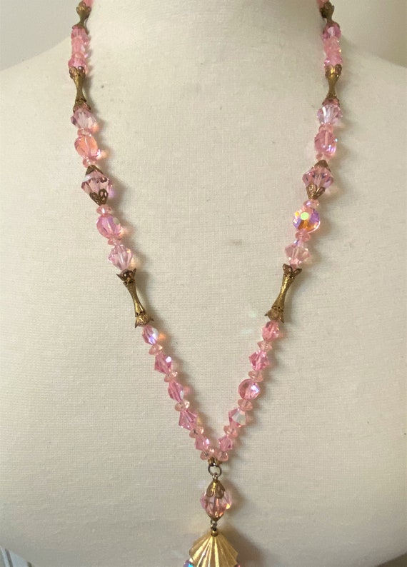 Stunning Vintage Faceted Pink Glass Aurora Borali… - image 5