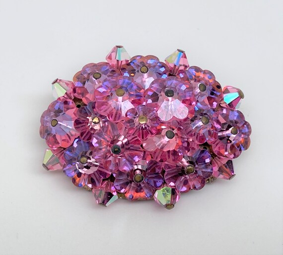 Vintage Pink Flowers Rhinestone Pin Brooch