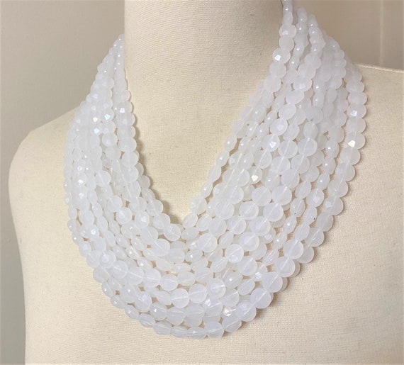 Gorgeous Multi Strand White Faceted Resin Necklace - image 8