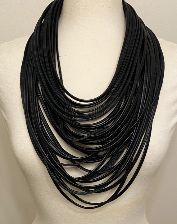 Monies Gerda Lynggaard Dramatic 39 Strand Black Leather Layer Necklace