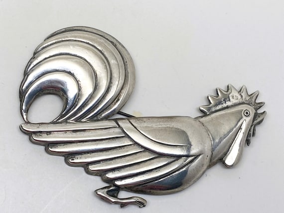 Vintage Sterling Rooster Pin Brooch