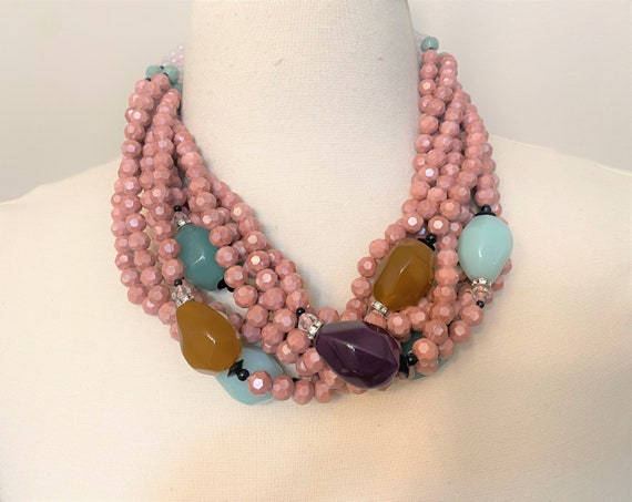ANGELA CAPUTI Pale Pink Faceted Beads W Green & P… - image 8