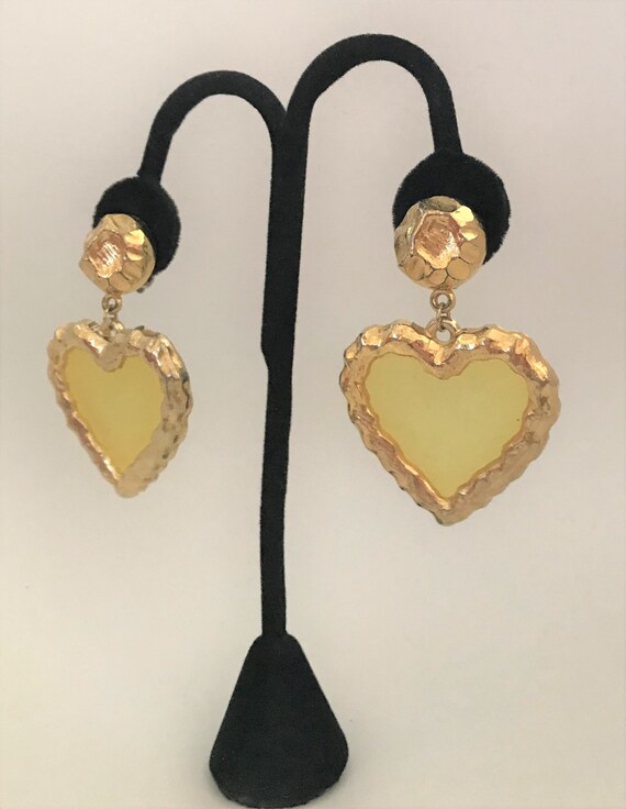 Vintage Yellow Clear Acrylic & Gold Plated Heart … - image 3