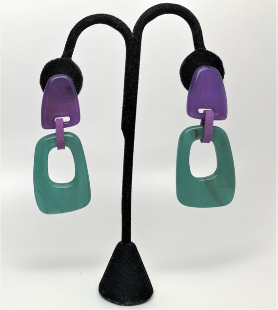 Gorgeous Purple & Green Large Dangle Pierced Earrings