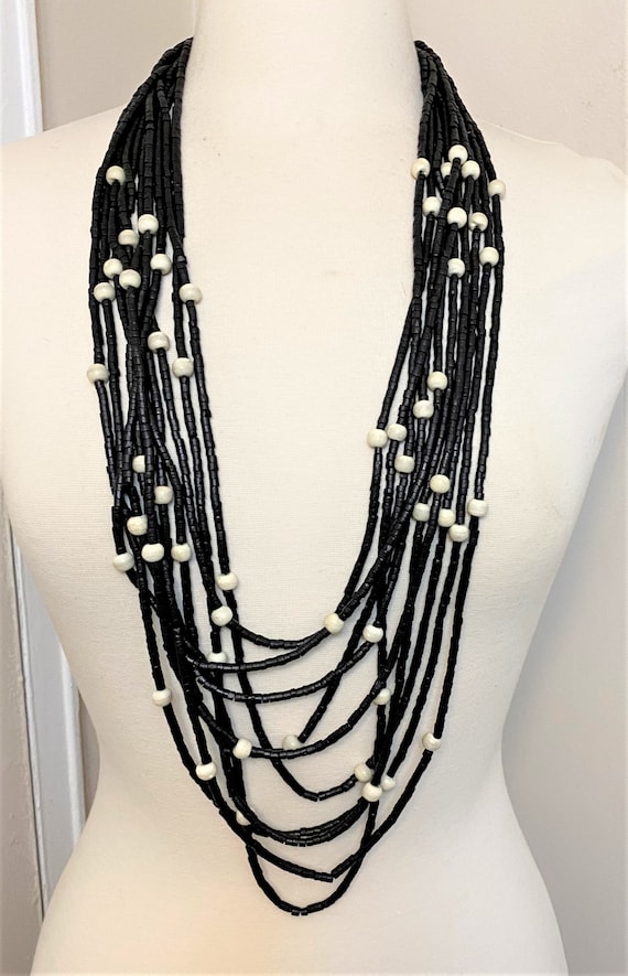 Danish Designer Monies Style Black & Off White Multi Strand Necklace