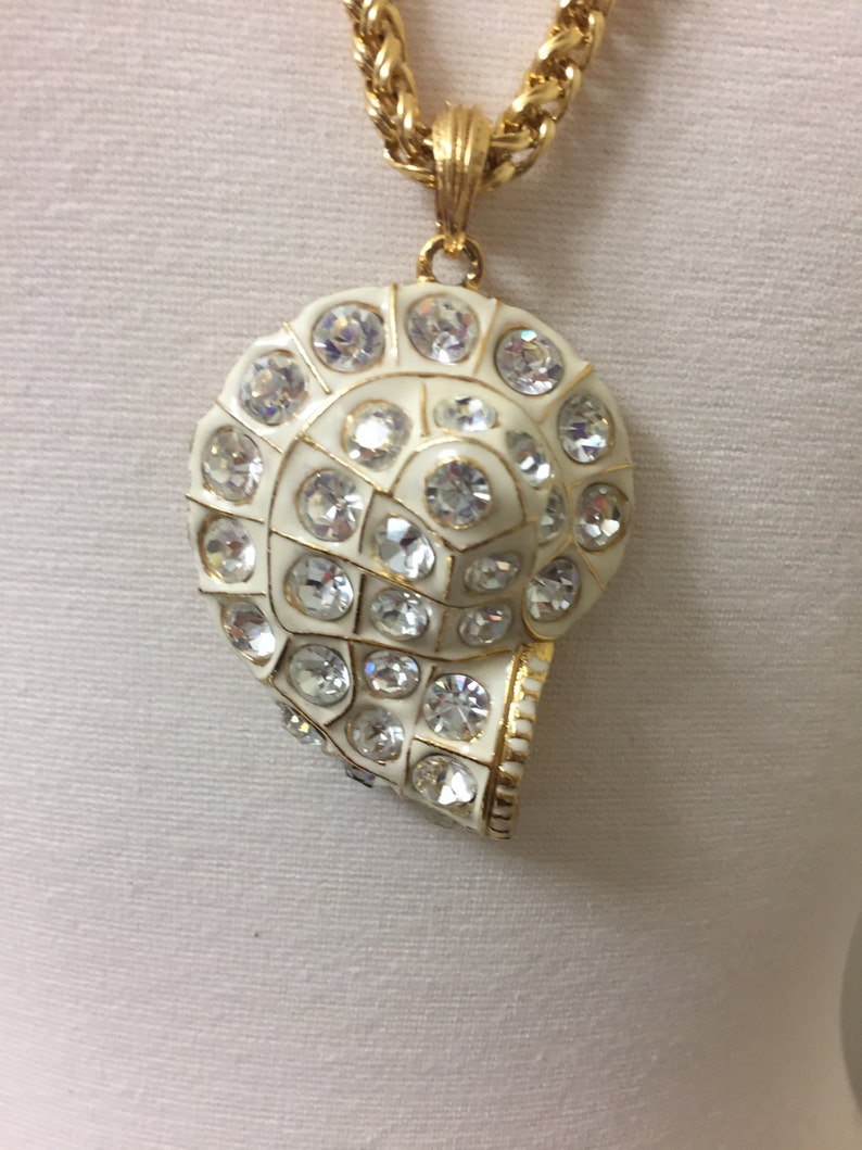 Rare Signed Craft Rhinestone Crystal & Enamel Seashell Pendant Etsy