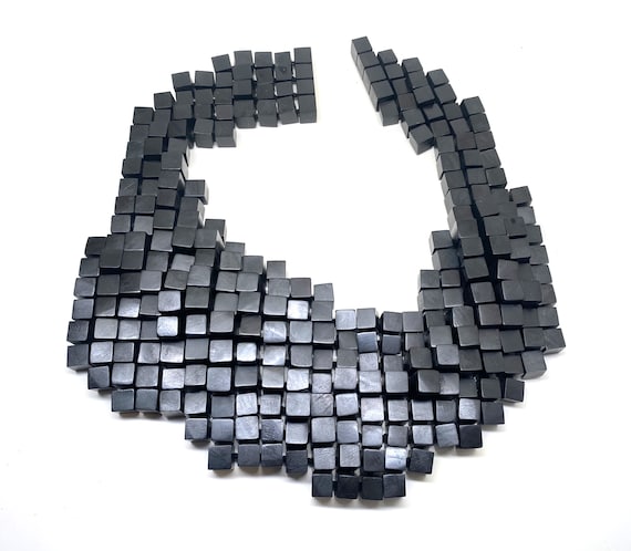 Gerda Lynggaard -Monies Monies Ebony Wood Cubes Geometric Statement Bib Necklace