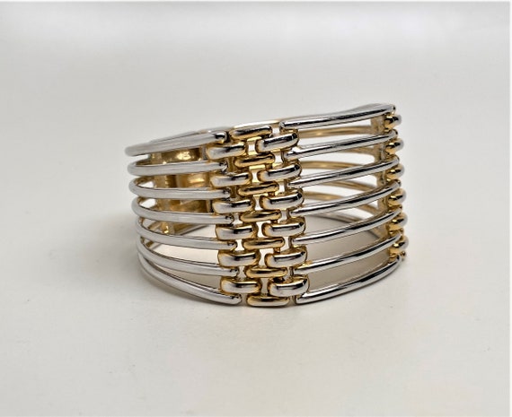 Vintage Haute Couture Givenchy Two tone Silver & Gold Cage Large Bracelet