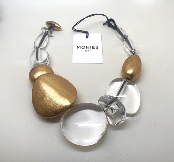Gerda Lynggaard - Monies Massive Chunky Gold Foil Wood & Clear Lucite Necklace