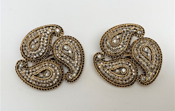 Vintage 1980's Rhinestone Large Clip On Earrings