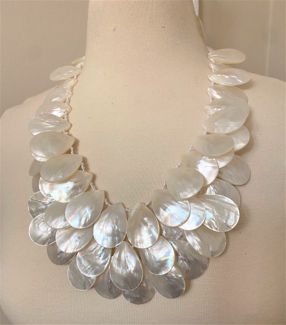 Spectacular Multi Strand Monies Style Mother Of Pearl Shell Necklace