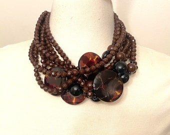 ANGELA CAPUTI Brown & Black Resin Beads Multi Strand Necklace