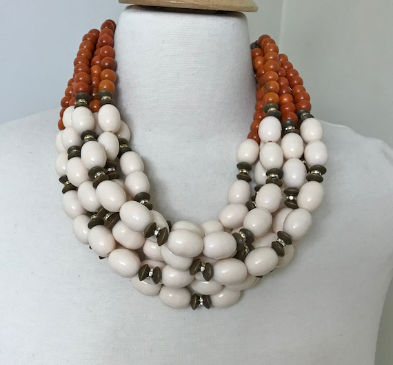 Gorgeous Multi Strand Acrylic & Wood Beads Necklace Angela Caputi Style