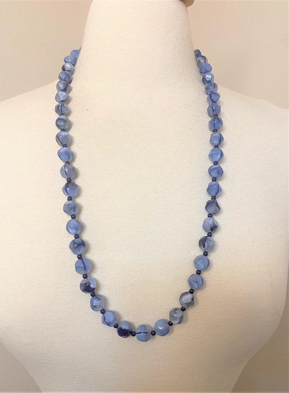 Vintage Blue Marbleized Faceted Glass Necklace