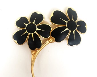 Vintage Erwin Pearl Satin Gold Tone Enamel Flowers Brooch Pin