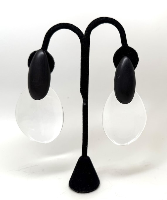 Danish Designer Gerda Lynggaard Monies Oval Lucite & Ebony Large Earrings