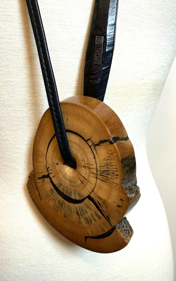 Gerda Lynggaard Monies Leather & Carved Lacquered Natural Wood Pendant Necklace