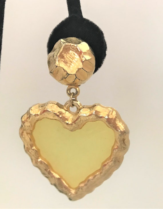 Vintage Yellow Clear Acrylic & Gold Plated Heart … - image 4