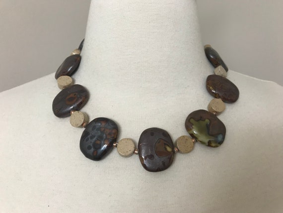 Vintage Brown Ceramic Necklace - image 1