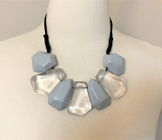 Beautiful Gray Resin & Smokey Lucite Necklace
